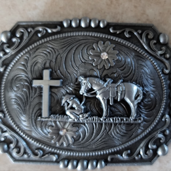 Accessories New Cowboy Man Kneeling And Praying With Horse At Cross Belt Buckle Poshmark